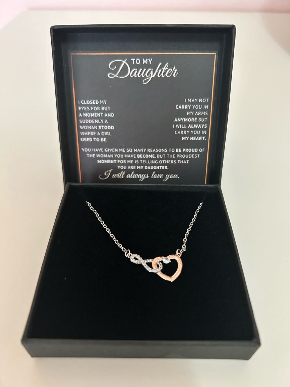 Interlocking Heart Pendant Necklace for Daughter - Rose Gold & Silver